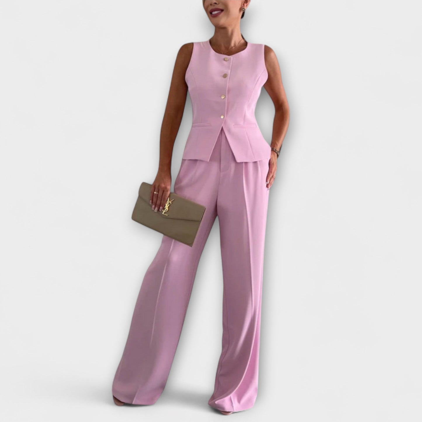 Wilhelmina - Elegante top senza maniche e completo pantaloni