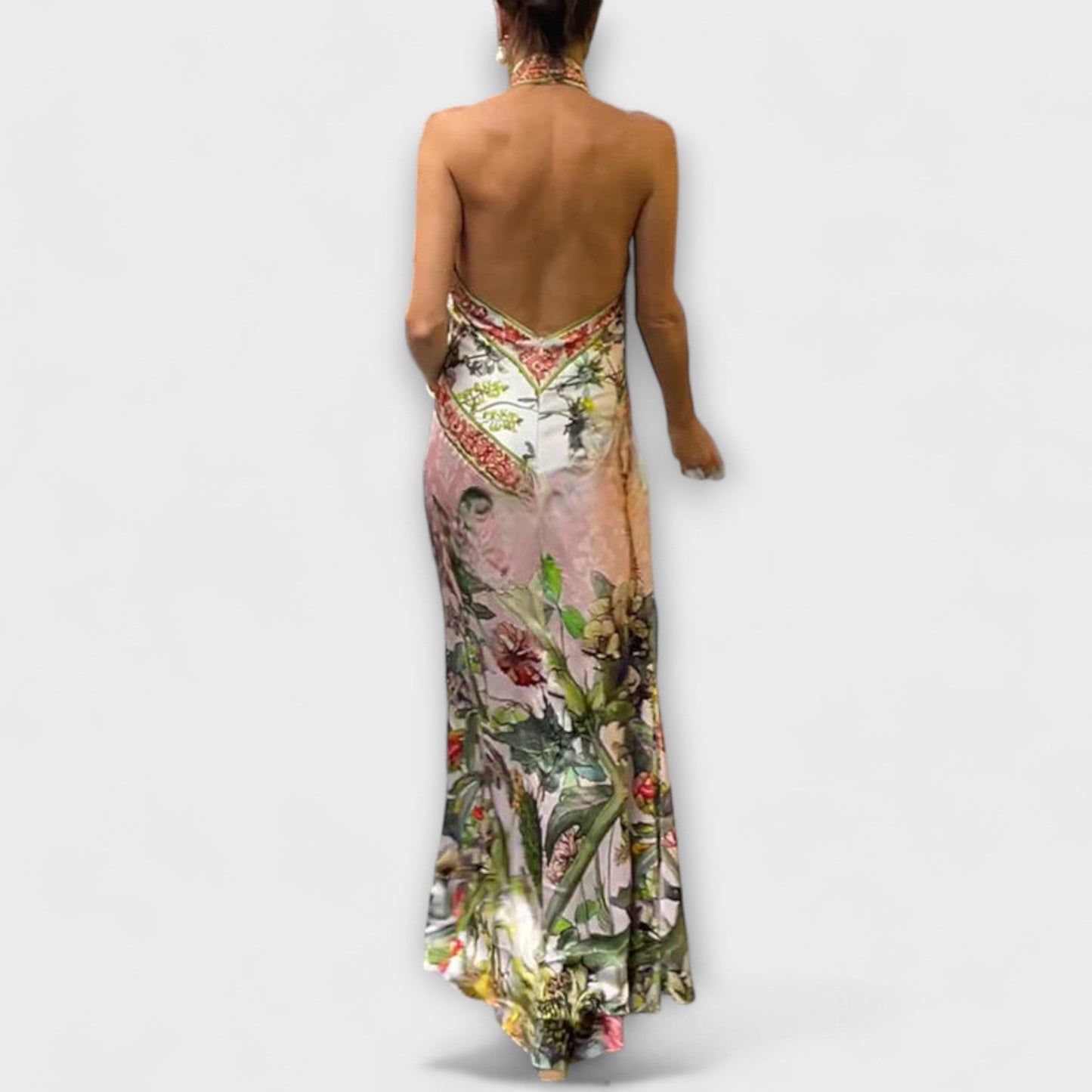 Ayla - Abito Maxy Senza Maniche con Schiena Scoperta a Motivo Floreale