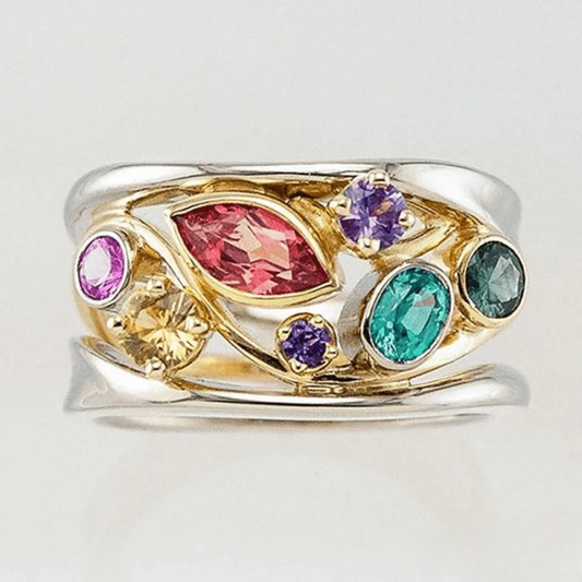 Anello Vintage con Zirconia Color Oro e Argento