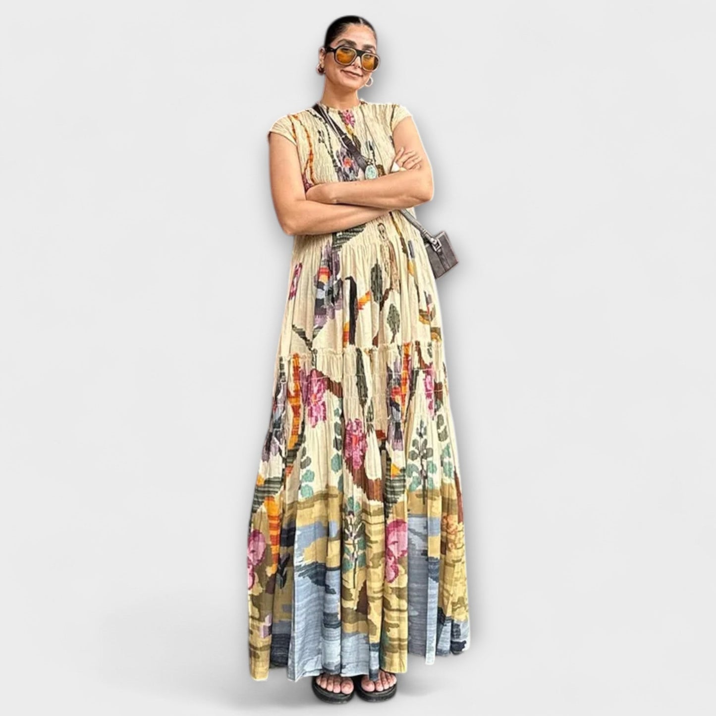 Abito Elegante Plissettato a Maniche Lunghe