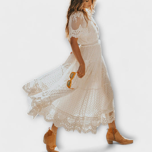 Abito midi Lacey con scollatura a V e maniche corte