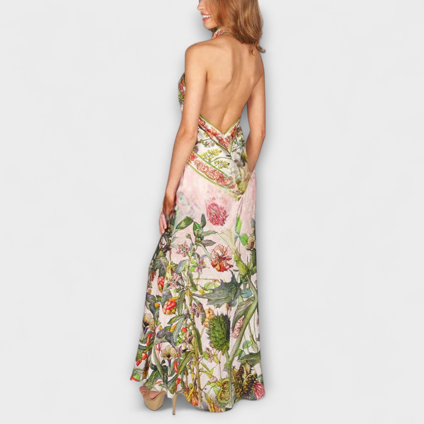 Ayla - Abito Maxy Senza Maniche con Schiena Scoperta a Motivo Floreale